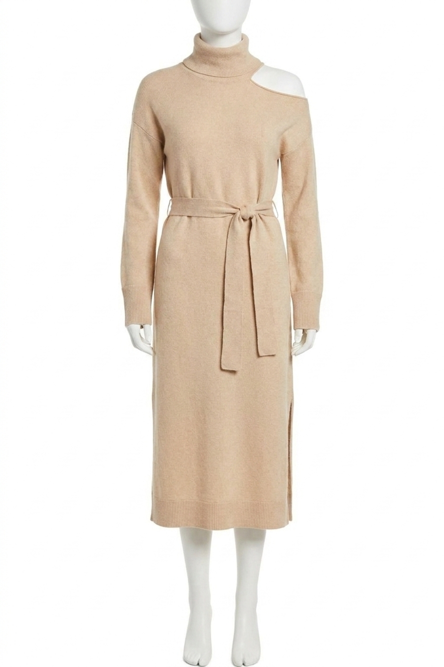 NEW PAIGE raundi turtleneck wool blend midi casual dress in camel
